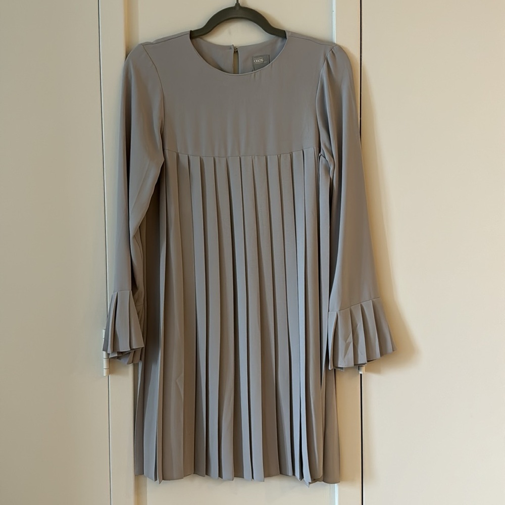 ASOS Gray Pleated Midi Dress